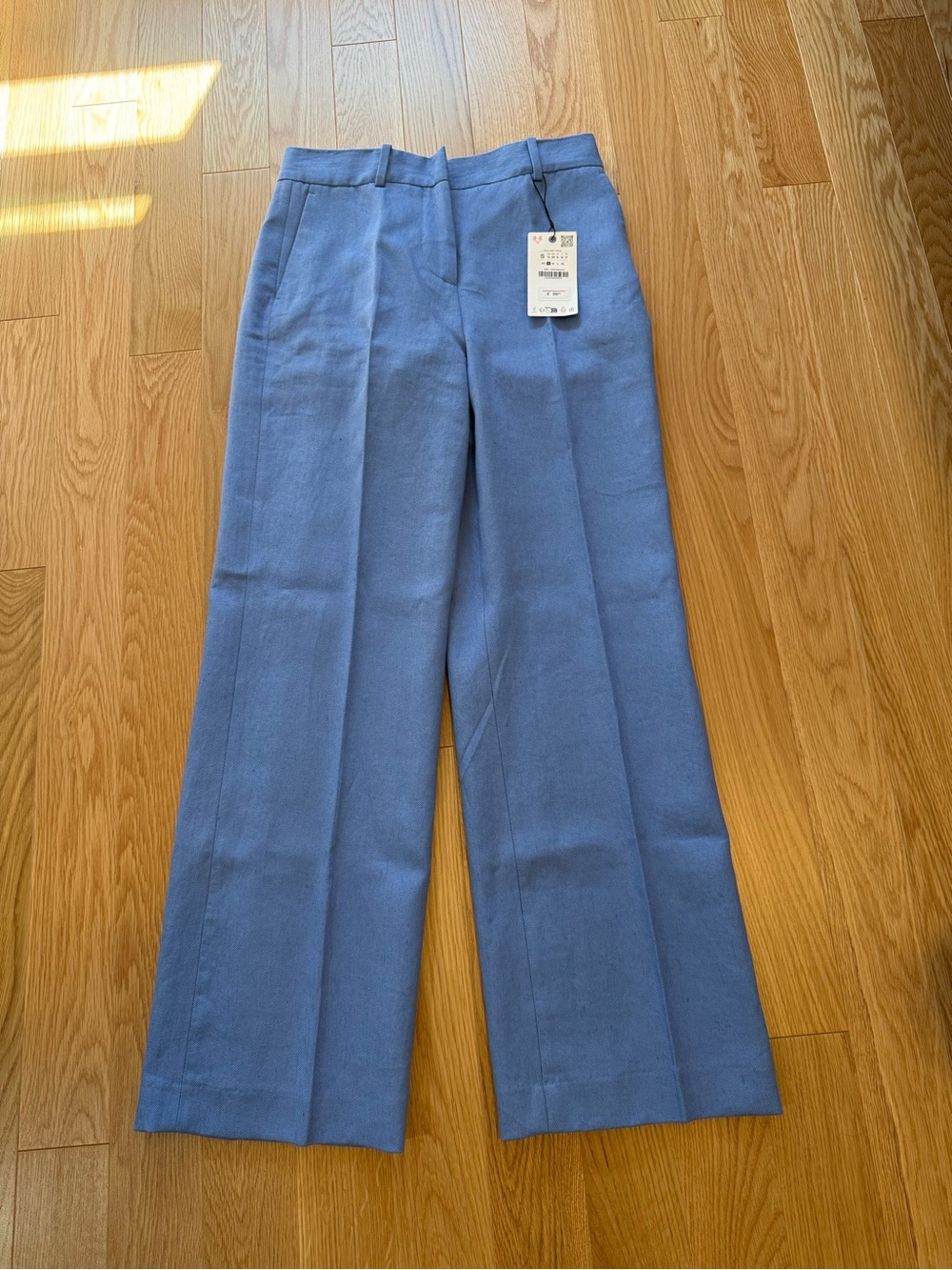 Zara Wide Leg Trousers Blue High Rise Tailored Pants Size S Nwt
